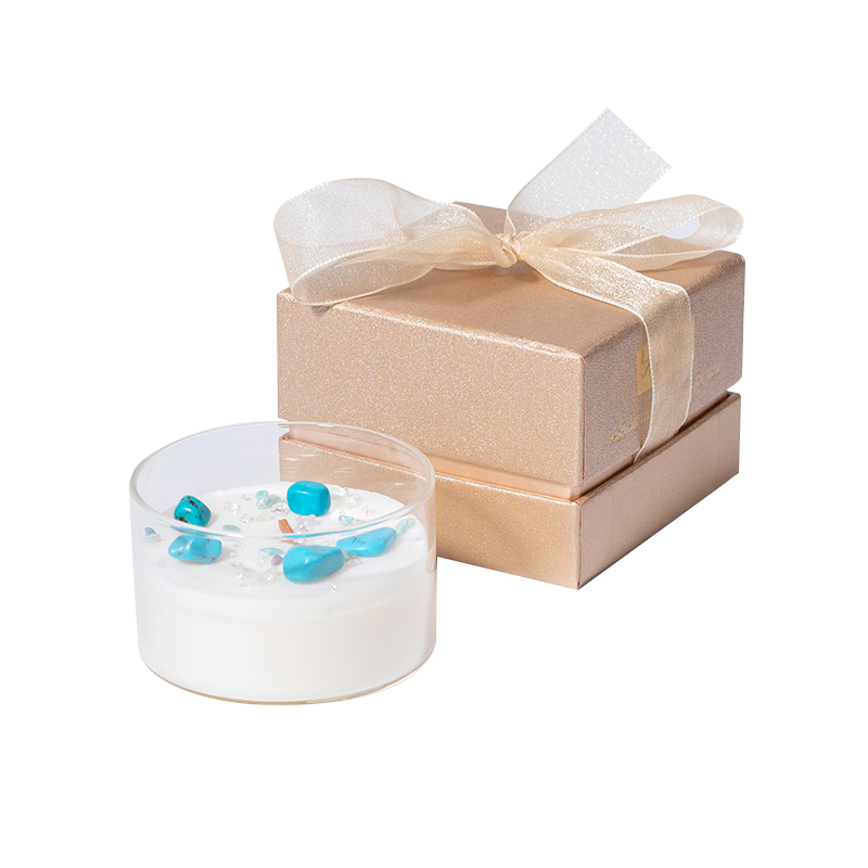 Blue crystal stone wood candle wick scented candle gift box