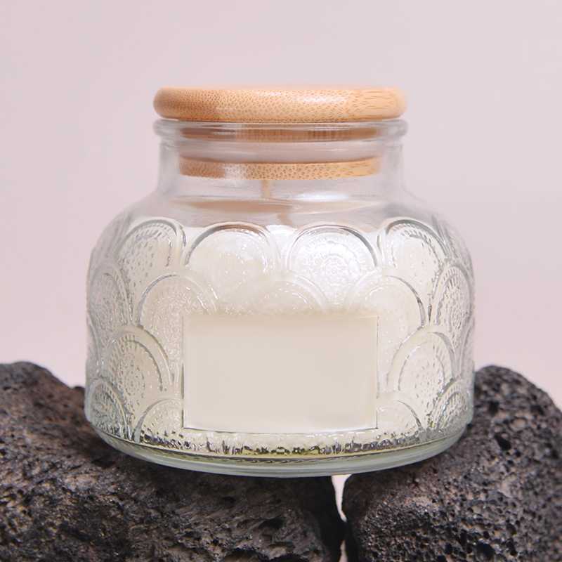 Clear glass candle jar with wood lid jasmine scented candle