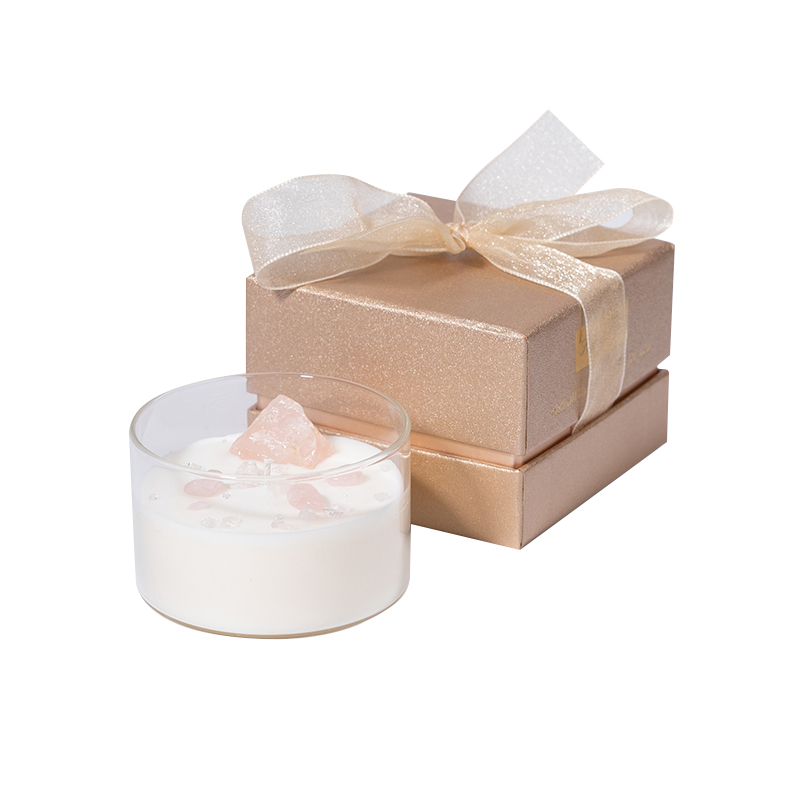 Pink crystal stone transparent glass wood candle wick aromatherapy candle gift box