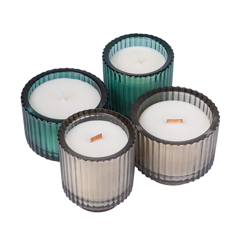 wood candle wicks vertically striped glass Scented candles