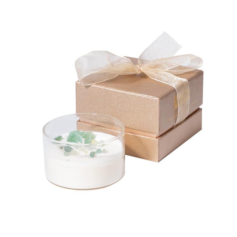 Green crystal stone transparent glass wood candle wick aromatherapy candle gift box