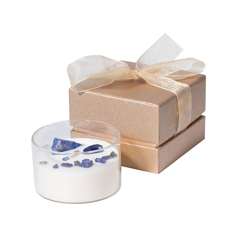 Dark blue crystal stone transparent glass wood candle wick aromatherapy candle gift box