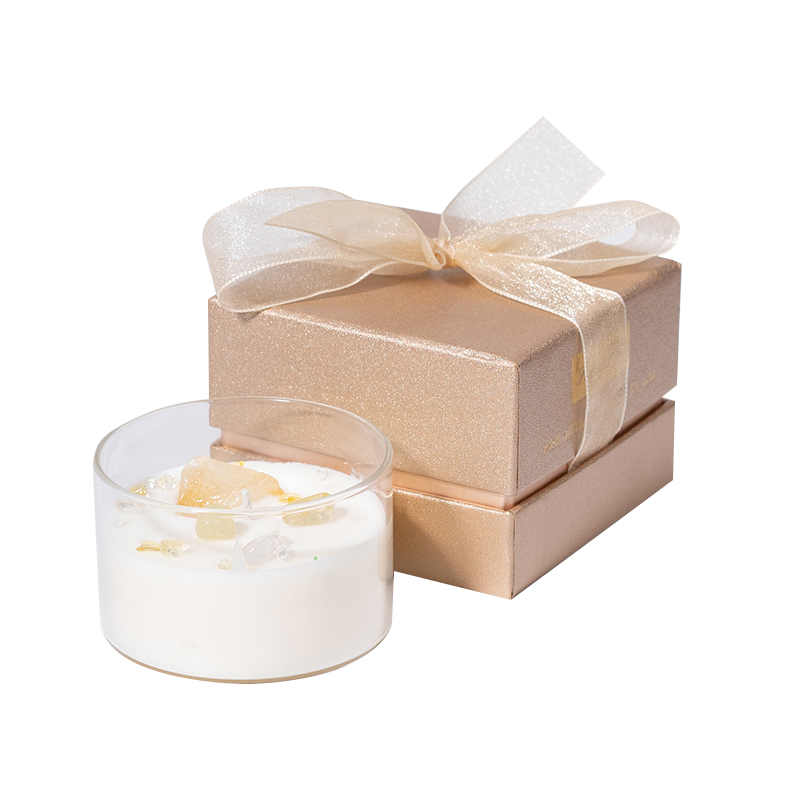 Yellow crystal stone transparent glass wood candle wick scented candle gift box