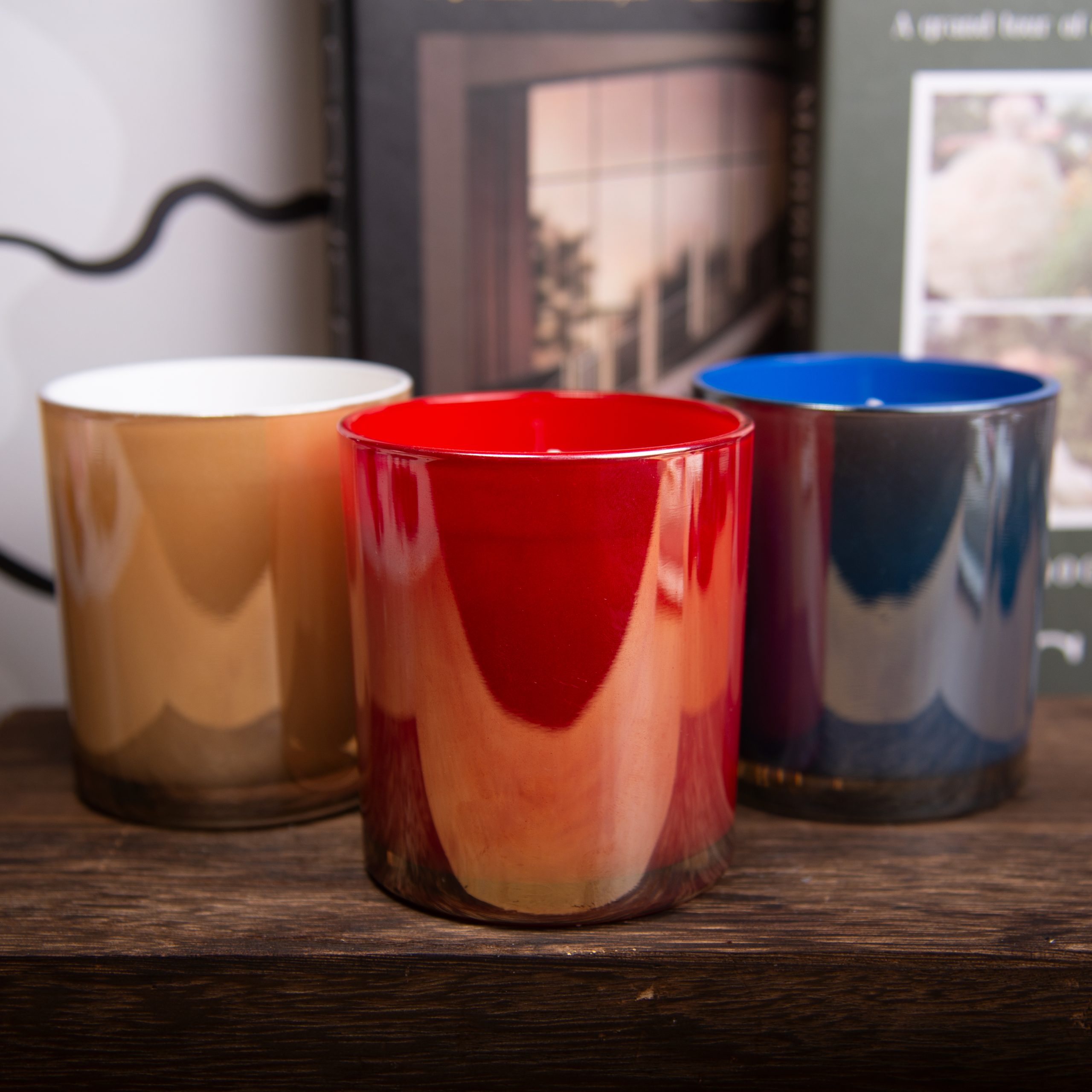 Red blue mirror glass scented soy wax candle